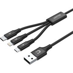 Kabel USB Unitek USB-A - USB-C + microUSB + Lightning 1.2 m Czarny (C14049BK)