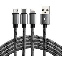 Kabel USB EverActive USB-A - USB-C + microUSB + Lightning 1.2 m Szary (CBB-1.2MCI)