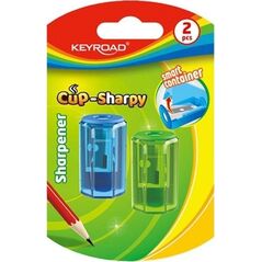 Keyroad Temperówka plastikowa KEYROAD CUP-SHARPY, pojedyncza, z pojemnikiem, średnica: 8mm, 2szt, blister