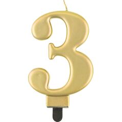GoDan Świeczka urodzinowa "3" złota 8cm
