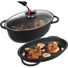 Orion Brytfanna granitowa owalna do pieczenia smażenia garnek z pokrywą patelnia grillowa 3w1 10 l grande