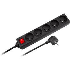 Rebel Przedłużacz sieciowy czarny 5 gniazd z przełącznikiem, kabel 3m (1,5mm)