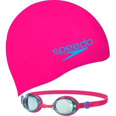 Speedo Okulary Pływackie Dziecięce na Basen Speedo Jet V2 Pink + Czepek