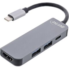 HUB USB InLine INLINE Multifunktions-HUB USB 3.2 Gen.1 2x USB-A 5Gbps HDMI 4K 30Hz USB Type-C PD 87W aluminium grau