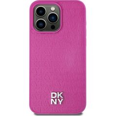DKNY DKNY DKHMP15SPSHRPSP iPhone 15 / 14 / 13 6.1" różowy/pink hardcase Leather Pattern Metal Logo MagSafe