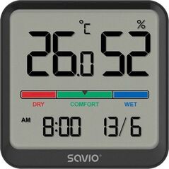 Savio Czujnik temperatury i wilgotności SAVIO CT-01/B, ekran LCD, do użytku wewnętrznego, zegar, data