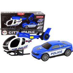 Zestaw Pojazdów Helikopter Auto Policja Dźwięk Niebieskie LEAN Toys
