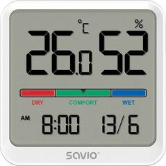 Savio Czujnik temperatury i wilgotności SAVIO CT-01/W, ekran LCD, do użytku wewnętrznego, zegar, data