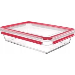 Emsa Emsa CLIP & CLOSE glass food storage container 3.0 liters (transparent/red, rectangular)