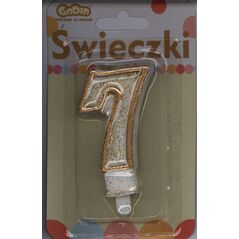 GoDan Świeczka cyferka ze złotą obwódką i brokatem - 7 - 1 szt. uniwersalny