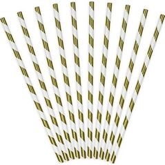 Party Deco Słomki papierowe do picia w paski, złote, 19,5cm, 10 szt. uniwersalny