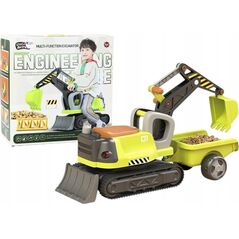 LeanToys Jeździk Koparka Multifunkcyjna Z Przyczepą Światła Dźwięk Dym Zielona