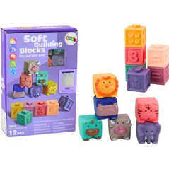 LeanToys Miękkie Klocki Edukacyjne Zwierzęta Liczby Litery Kolorowe 12 Szt