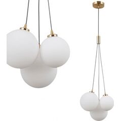 Lampa wisząca Italux Wisząca lampa loftowa Perlos szklane kule mosiądz białe
