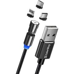 ColorWay Cable 3in1 (Lightning+MicroUSB+Type-C) Magnetic Rotation 540 2.4, 1m | CW-CBUU037-BK one size