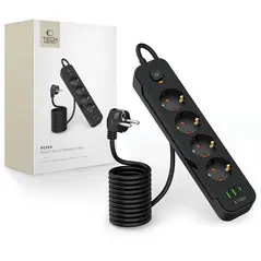 Tech-Protect PCL4X3 Power Socket Long 2xUSB-A, USB-C, 4xAC 200cm Black
