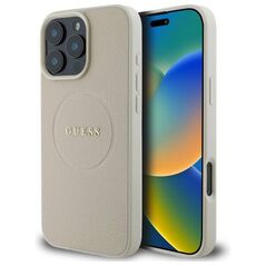 Original Case IPHONE 16 PRO MAX Guess Hardcase Grained Ring MagSafe beige 3666339304287