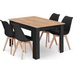 Leobert Zestaw stół prostokątny 120x80 craft + 4 krzesła MARK czarne