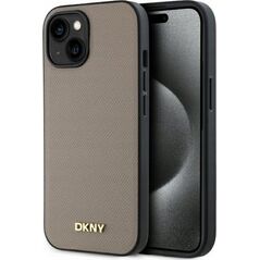 DKNY DKHMP15SPGHLME iPhone 15 6.1" beige/beige hardcase Grained Metal Logo MagSafe