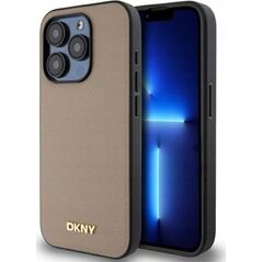 DKNY DKHMP15XPGHLME iPhone 15 Pro Max 6.7" beige/beige hardcase Grained Metal Logo MagSafe