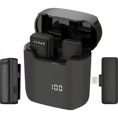 Mikrofon OEM Mikrofon krawatowy bezprzewodowy Lightning z etui ładującym S11 czarny