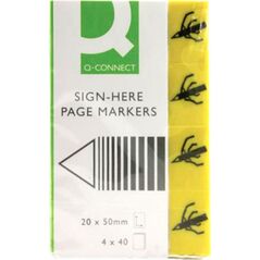 Q-Connect Zakładki indeksujące Q-CONNECT Sign-here, papier, 20x45mm, 4x40 kart., żółty