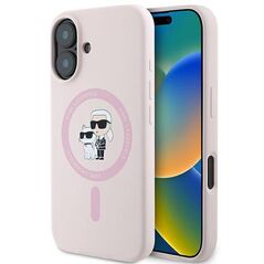 Karl Lagerfeld case for iPhone 16 6,1&quot; KLHMP16SSCMKCRHP pink hardcase Silicone KC Heads Ring MagSafe 3666339318765