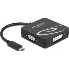 Adapter AV Delock Delock - High Speed - Videoadapter - Single Link - USB-C mannlich zu DB-15, DVI-I, HDMI, DisplayPort weiblich - 10 cm - Schwarz - 4K60Hz (3840 x 2160) Support (DP), 1080p-Unterstutzung, 60 Hz (VGA), 1.200 Pixel Support 60 Hz (DVI)