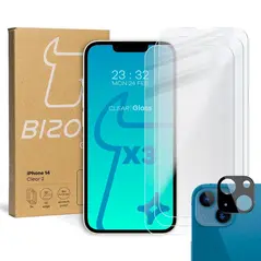 BIZON 3x screen glass + camera glass Apple iPhone 14