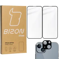 BIZON Edge 2x screen glass + camera glass Apple iPhone 15 Plus