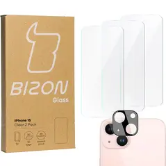 BIZON Clear 3x screen glass + camera glass Apple iPhone 15