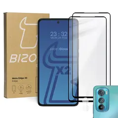 Bizon Glass Edge tempered glass - [2 PACK] + lens protection Motorola Edge 30 black