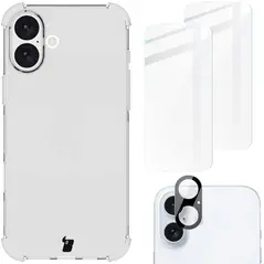 Bizon Case Clear Pack case + 2x tempered glass + lens glass Apple iPhone 16 Plus