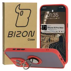 Bizon Case Hybrid Ring Apple iPhone 16 Pro Max smoky with a red frame