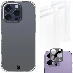 Bizon Case Clear Pack case + 2x tempered glass + lens glass Apple iPhone 16 Pro