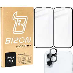 Bizon Edge 2x tempered screen glass with frame + camera glass Apple iPhone 16