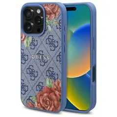 Guess GUHMP16SP4ROPEMCB Apple iPhone 16 hardcase 4G Flowers Print MagSafe blue