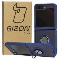 Bizon Case Hybrid Ring Samsung Galaxy Z Flip6 smoky with a navy blue frame