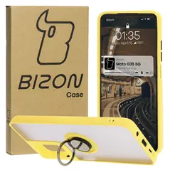Bizon Case Hybrid Ring Motorola Moto G35 5G smoky with a yellow frame