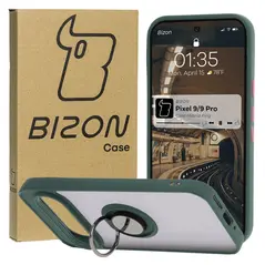 Bizon Case Hybrid Ring Google Pixel 9 / 9 Pro smoky with a dark green frame