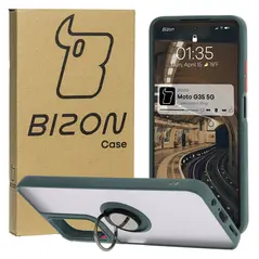 Bizon Case Hybrid Ring Motorola Moto G35 5G smoky with a dark green frame