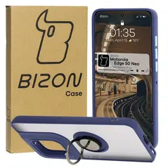 Bizon Case Hybrid Ring Motorola Edge 50 Neo smoky with a navy blue frame
