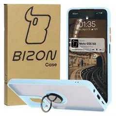 Bizon Case Hybrid Ring Motorola Moto G35 5G smoky with a light blue frame