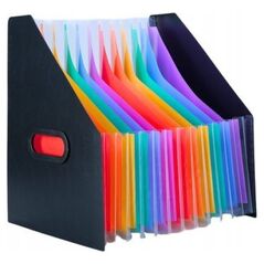 LeanToys Pionowa Teczka Organizer Na Dokumenty Kolorowe Zakładki Kieszenie Czarna A4