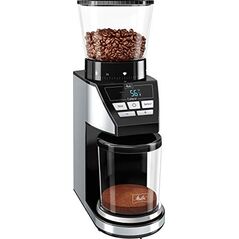 Młynek do kawy Melitta Melitta 1027-01 SST BK elektryczny młynek do kawy Calibra ze stożkowym młynkiem i wyświetlaczem LCD, a także zintegrowaną skalą, 39 ustawień mielenia, pojemność: 375 g, 160, czarny / stal nierdzewna