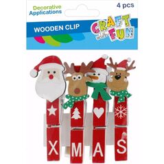 Dekoracja świąteczna Craft with Fun OZDOBA BN KLAMERKI MIX 4SZT/7CM CF PBH 12/144