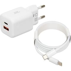Ładowarka sieciowa iBOX C-42 USB A+C 33W kabel USB-C do USB-C biała