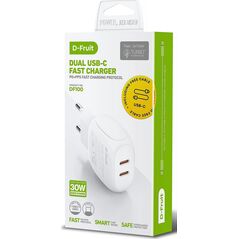 Φορτιστής D-Fruit Φορτιστής D-Fruit 2xUSB-C + καλώδιο USB-C 1m (DF100) 14234541 4741326504754