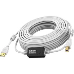 Vision VISION Professionelles Καλώδιο USB, εγκατάσταση staugliches, USB 2.0-Kabel mit Aktivverstarker - 30 JAHRE GARANTIE - integrierter Signalverstarker auf halber Lange des Kabels - Vergoldete Anschlusse - Ferritkerne beidseitig - Bandbreite4 13357318 7