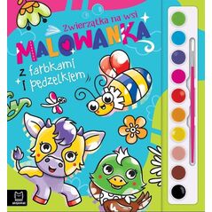 Malowanka z farbkami i pędzelkiem. Zwierzątka